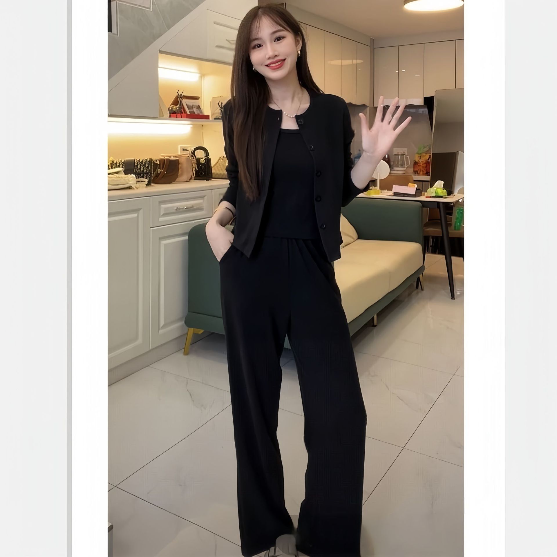 Set di pantaloni neri a tre pezzi