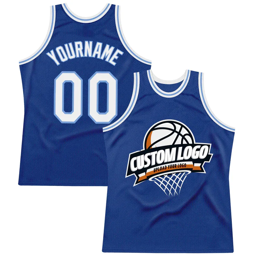 Großhandel königliches weiß-lichtblau authentisches Throwback-Basketballtrikot individuelle retro-Basketballtrikots bedruckte Basketballbekleidung