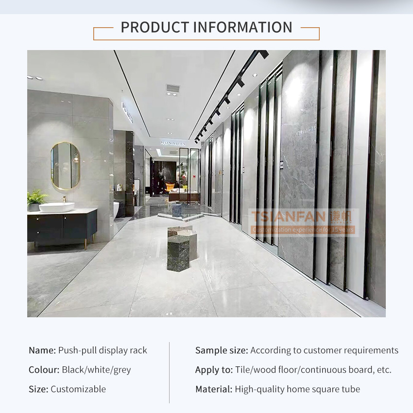 New design large metal horizontal push-pull fram showroom slate granite quartz sample artificial stone display rack