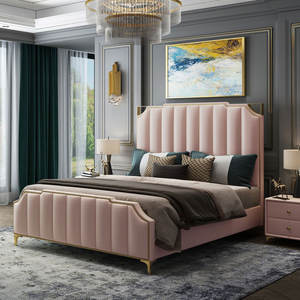 <span class=keywords><strong>Letto</strong></span> di Lusso con Testiera Dorata, Set di Mobili per Camera da <span class=keywords><strong>Letto</strong></span>, Stile Europeo Moderno in Pelle, <span class=keywords><strong>Letto</strong></span> <span class=keywords><strong>Matrimoniale</strong></span> King Size e Queen Size in Morbida Pelle - Product Image 4