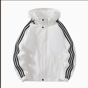 <b>Men's</b> <b>White</b> Stand Collar Sporty <b>Fleece</b> Knitted Patchwork Jacket Zip up Windbreaker Spring Outwear - Product Image 1