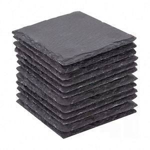 Round Natural Rock Cup <b>Coaster</b> Black Non-slip Engraving <b>Drink</b> Slate Stone Bulk <b>Coasters</b> Set - Product Image 1