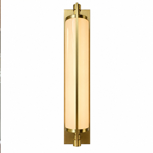 Elegante aplique de pared LED vertical con marco de latón, luz suave y pantalla acrílica para patio o entrada. - Product Image 1