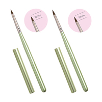 Pinceaux à ongles en nylon synthétique japonais avec manche métallique vert et capuchon, ovales plats pour sculpture 3D, kits de pinceaux pour gel et nail art