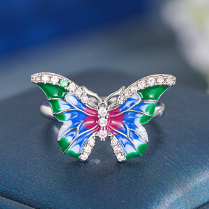 Set di Gioielli a Farfalla per Donne, Stile Pastorale, Collana Dipinta con Catena a O, Anello Moda per Vacanze in Foresta, Regalo di Gioielleria - Product Image 5
