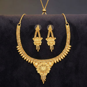 Juego de Collares Chapados en Oro de 14K, 18K y 24K al por Mayor, Conjunto de Joyería con Diseño Floral Tradicional, Joyería de Moda de Latón Relleno de Oro - Product Image 1