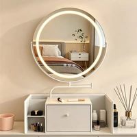 Miroir de maquillage de bureau éclairé par LED avec rotation à 360 degrés, tige télescopique, boîte de rangement en bois et miroir de maquillage
