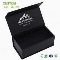 Boîte cadeau personnalisée noire à couvercle magnétique en papier texturé mat avec impression Pin Blanc pour marque d'extérieur, vente en gros et au détail