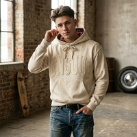 Sweat à capuche personnalisé épais avec broderie appliquée de lettres, style vintage américain, doublure à carreaux, coupe oversize, streetwear pour homme