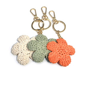 Hand Crocheted Raffia Flower Keychain Handwoven Floral Bag Charm Boho Backpack Purse Decor Accessory - Product Image 4
