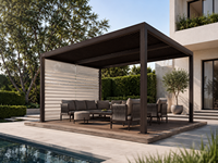 Pergola motorisée en aluminium avec stores, auvent rétractable imperméable, structure métallique thermolaquée, pour pavillon ou chalet