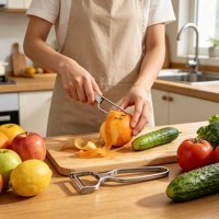 Goedkope fabrieksgroothandel 2-delige set handmatige schilmesjes van roestvrij staal met ergonomische handgreep, Y-vormig & recht, voor groenten en fruit