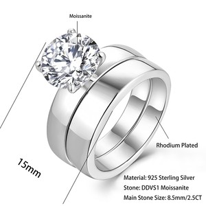 2.5Ct 8.5Mm Dvvs Moissanite <strong>Diamond</strong> Ring Platinum Custom Marriage Proposal Set Ring S925 Sterling Silver With Four Claw