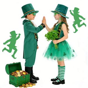 Disfraz Irlandés del Día de San Patricio, Conjunto de Trébol de Cuatro Hojas, Disfraz Infantil para Fiestas y Actuaciones, Traje Verde Unisex - Product Image 2