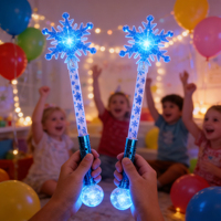 Bâton lumineux LED flocon de neige bleu clignotant en fibre optique, bâton lumineux de fête en plastique, cadeau de fête princesse pour Noël