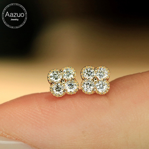Aazuo Fine Jewelry, oro amarillo macizo de 18 quilates Au750, diamantes naturales auténticos, aretes clásicos con forma de flor, regalo para damas, uso diario - Product Image 1