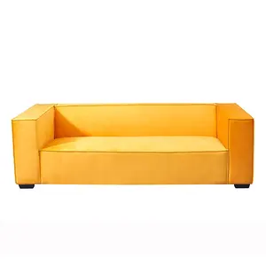 Home Furniture Factory Price Fabric Velvet Couch Sunflower Lemon Yellow Three Seater Living Room Sofa