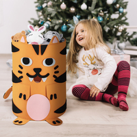 Panier de rangement rond en feutre polyester en forme de tigre pour vêtements et jouets, fourni par le fabricant