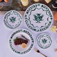 Assiette en céramique de décalcomanies en porcelaine fine dure ensemble de vaisselle de fantaisie dernière assiette de mariage vert paon