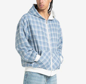 Fabricante de <span class=keywords><strong>Ropa</strong></span>, Sudaderas con Cierre Personalizadas para Hombre, Talla Grande, Gruesas, de Alta Calidad, con Doble Capa y Diseño a Cuadros - Product Image 4