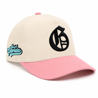 Topi Baseball Snapback Denim Premium Warna Krem Pink Bordir Logo 3D Custom Huruf Old English Terstruktur 5 Panel Topi Olahraga Unisex