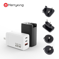 65W GaN 3 Port USB C Chargeur Rapide EU/US/UK 65W Chargeur Rapide Prise Téléphone Portable Chargeur Adaptateur pour iPhone 16 15 Pro Max