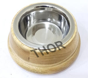 ชามและเครื่องให้อาหารสัตว์เลี้ยงทำจากไม้ธรรมชาติสำหรับสุนัขและแมวพร้อมชามใส่อาหารและน้ำ - Product Image 2