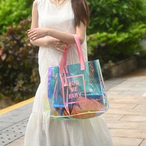 Bolsa <span class=keywords><strong>de</strong></span> Compras Personalizada con Asa <span class=keywords><strong>Rosa</strong></span>, Transparente, Holográfica, <span class=keywords><strong>de</strong></span> PVC, con Efecto Láser, Iridiscente, Impermeable, para la Playa - Product Image 4