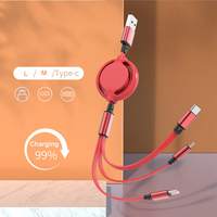 Cable USB Redondo de Regalo al por Mayor MS para iPhone, Cables Micro B C, Cable Retráctil Portátil, Cables de Carga USB 3 en 1