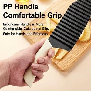 Couteau à découper ondulé en acier à haute teneur en carbone, trancheuse à pommes de terre ondulée avec manche en PP pour ustensiles de cuisine, préparation culinaire et planche à découper DIY - Product Image 3