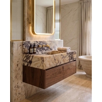 Vasque flottante Newstar en marbre Calacatta Viola, lavabo mural cannelé en pierre sculptée à la main pour villa, maison, résidence