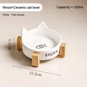 Premium porselen hayvan mama kasesi şık yükseltilmiş seramik köpek kedi besleme istasyonu doğal bambu standı ile hafif otomatik - Product Image 3