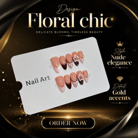 Faux ongles à presser faits main A680 Amande, motif floral dégradé, qualité salon