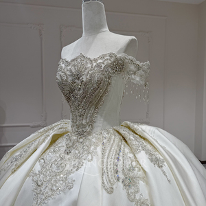 Xx75 Modern Luxury Satin Ivory Floor-Length Ball Gown with <b>Silver</b> Floral Appliques and Embroidery Wedding <b>Dress</b> for - Product Image 3
