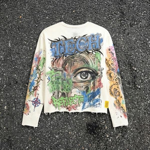 Camiseta de Manga Larga con Cuello Redondo y Estampado Gráfico para Hombre, Estilo Urbano, 100% Algodón, Tejido de Punto, Corte Holgado, Personalizada con Impresión DTG, OEM ODM - Product Image 2