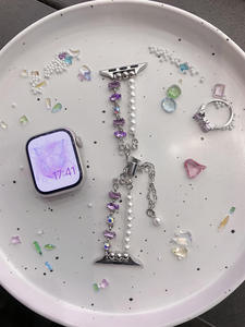 Bracelets de montre <span class=keywords><strong>pas</strong></span> <span class=keywords><strong>cher</strong></span> 40mm 41mm 45mm <span class=keywords><strong>Bracelet</strong></span> de montre réglable en acier inoxydable <span class=keywords><strong>Bracelet</strong></span> de montre pour femme avec perles de cristal colorées - Product Image 3