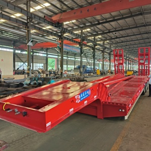 40ton 80T 100 Ton 3 4 Axles Low Bed Boy Deck Remolque de <span class=keywords><strong>carga</strong></span> plano Cuello de cisne Excavadora Transporte Lowbed Truck <span class=keywords><strong>Trailers</strong></span> - Product Image 2