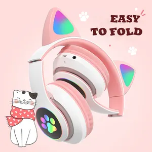 Pemasok Cina Hadiah Anak-anak Headset Nirkabel Noise Cancelling Headphone Nirkabel Gaming Telinga Kucing Led dengan Mikrofon