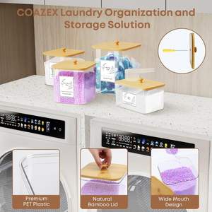 Contenedor Cuadrado de Plástico Transparente Multifuncional para Cápsulas de Lavandería y Soporte para Toallitas de Secadora con Frascos de Almacenamiento y Tapas - Product Image 2