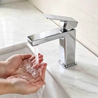 Robinet de lavabo en acier inoxydable finition chromée, cartouche céramique contemporaine pour lavabo de salle de bain, échantillon test à faible MOQ, fourni directement par l'usine