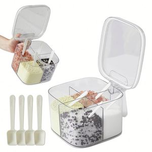 New Food Grade PET sealed Seasoning Box 4 Compartments Spice Organizer Box Set with Spoon - Product Image 1