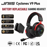 Jinms Cyclones V9 Plus OEM/ODM Headset Gaming Nirkabel Baterai Dapat Dilepas Dual 1500mAh 71 Surround Sound Headset 4-mode 150H ENC