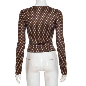 2026 prodotto di tendenza profondo scollo a v a maniche lunghe con stampa attillata top corti eleganti camicetta e camicia da <span class=keywords><strong>donna</strong></span> - Product Image 5