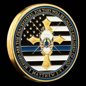 Pin de recuerdo Thin Blue Line <span class=keywords><strong>Peacemaker</strong></span>, diseño de bandera de EE. UU. Chapado en oro, moneda de desafío conmemorativa coleccionable - Product Image 3