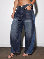 Jean baggy en denim délavé vintage pour femme avec grande poche arrière, en coton foncé personnalisé, style streetwear