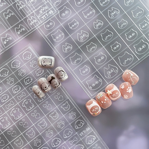 TSZS - Plantillas de Aerografía para <span class=keywords><strong>Uñas</strong></span> con Diseños de Dibujos Animados, Adhesivos Decorativos para Manicura con Diseños de Gatos, <span class=keywords><strong>Perros</strong></span>, Conejos y Flores - Product Image 1