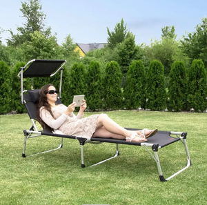 Silla Plegable de Playa, <span class=keywords><strong>Tumbona</strong></span> de Camping <span class=keywords><strong>con</strong></span> <span class=keywords><strong>Toldo</strong></span>, Cama Triple Plegable, Cama <span class=keywords><strong>con</strong></span> Parasol - Product Image 1