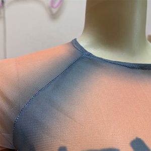 Women Letter Mesh O Neck Short Sleeve Slim Crop <strong>Top</strong> and <strong>See</strong> <strong>Though</strong> Knee Length Pants Two Piece Sets - Product Image 3