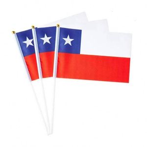 Mini Small Chile Chilean Hand Held <b>Flags</b> Waving Polyester Custom Country with Wooden Pole Wholesale 100% Polyester - Product Image 5