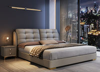 Modernes Luxuriöses Echtleder-Softbett mit Hohem Stauraum und Eichenholzrahmen für das Hauptschlafzimmer